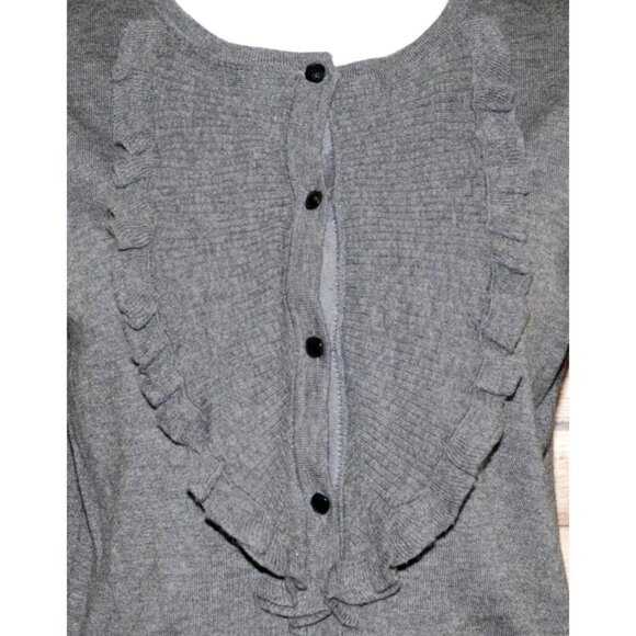 Ann Taylor Ladies Gray Button Ruffle Up Cardigan Sweater Size S Cashmere Wool - Picture 3 of 9